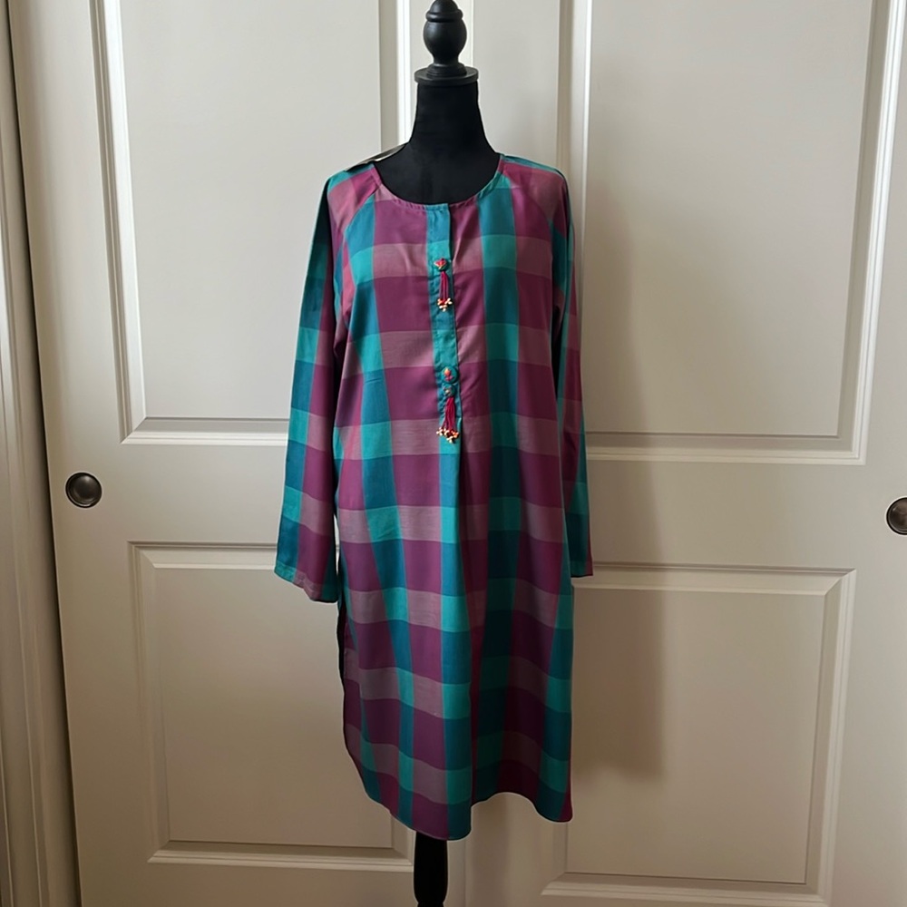 NWT Beechtree Pret Shirt Plaid Size L - purple, turquoise